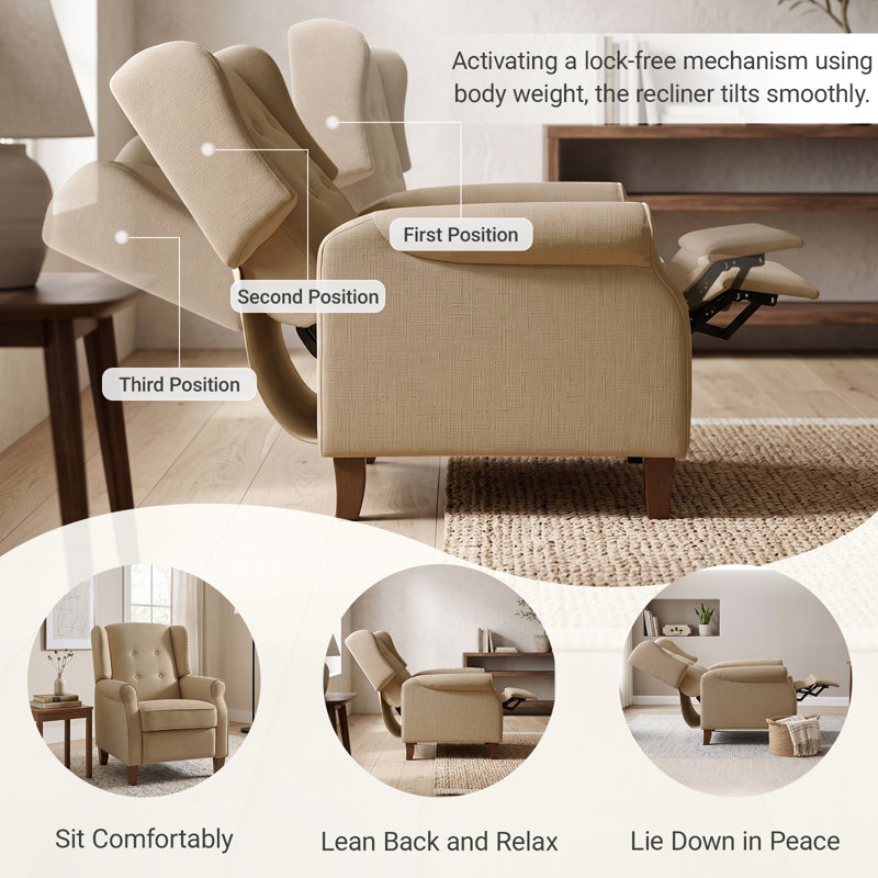Fauteuil inclinable manuel réglable en 3 positions, en tissu, idéal pour les petits espaces, pour le salon et la chambre.