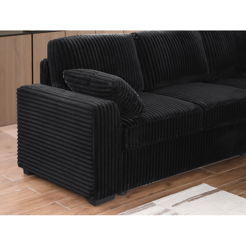 Très grand canapé-lit modulaire en U escamotable avec méridienne de rangement pour le salon, Noir