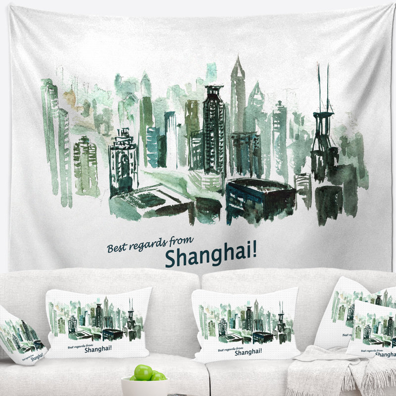 Tapisserie d'illustration vectorielle shanghai cityscape, H 32 po x l 39 po