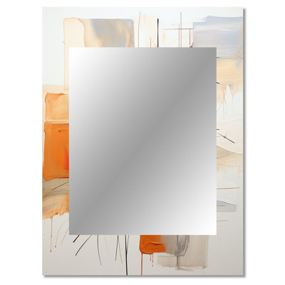 Orange Grey Line Art Abstract Expressionism - Line Art Wall Mirror, Modern Decorative Mirror, Printed Metal Art