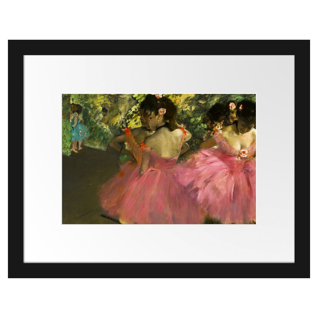 Gerahmter Kunstdruck The Pink Dancers in Front of the Ballet von Edgar Degas