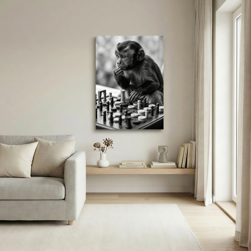 Ensemble de 1 tableau sur toile « Échecs du singe », 30"H x 20"W, Wrapped Canvas