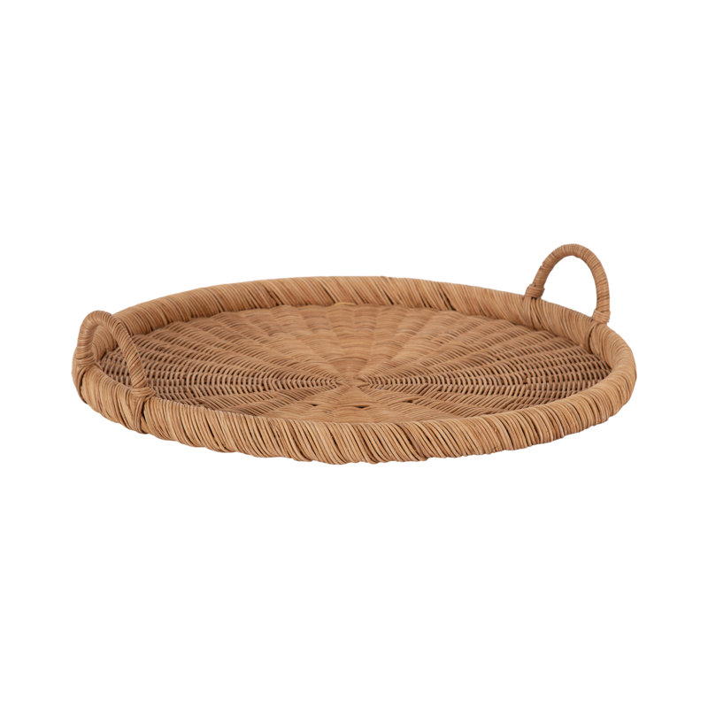 Round Woven Rattan Tray, Tan