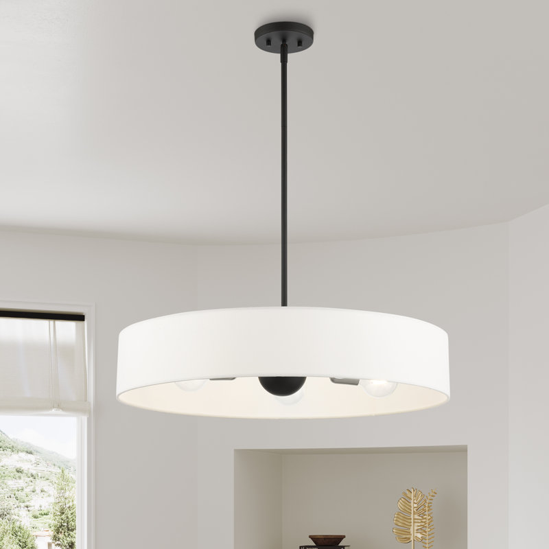 Lustre tambour Ashtun, Noir, Blanc cassé, 5
