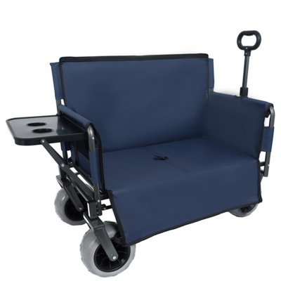 Chariot pliant 3 en 1 avec banquette et plateau de table rabattable à l'arrière - capacité de 500 lb, pneus de plage 9 po x 4 po pour le camping, la plage