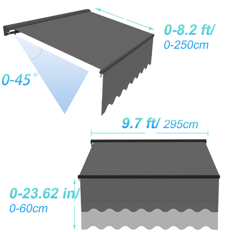 Canopee Electric Retractable Patio Awning with Protective Case Remote Control, Grey, 5.91" H x 118.11" W x 98.43" D