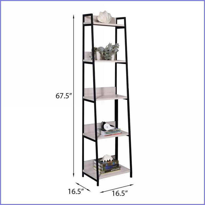 Bookshelf, 5-Tier Industrial Style, Natural &amp; Black | Wood+Metal | Open Back