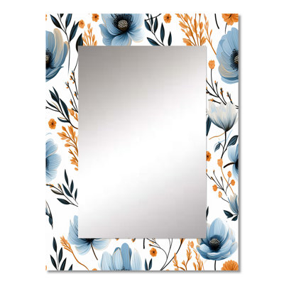 Aiyesha Watercolor Whimsy Blue Floral Pattern - Floral Wall Mirror, Floral Decorative Mirror, Printed Metal Art