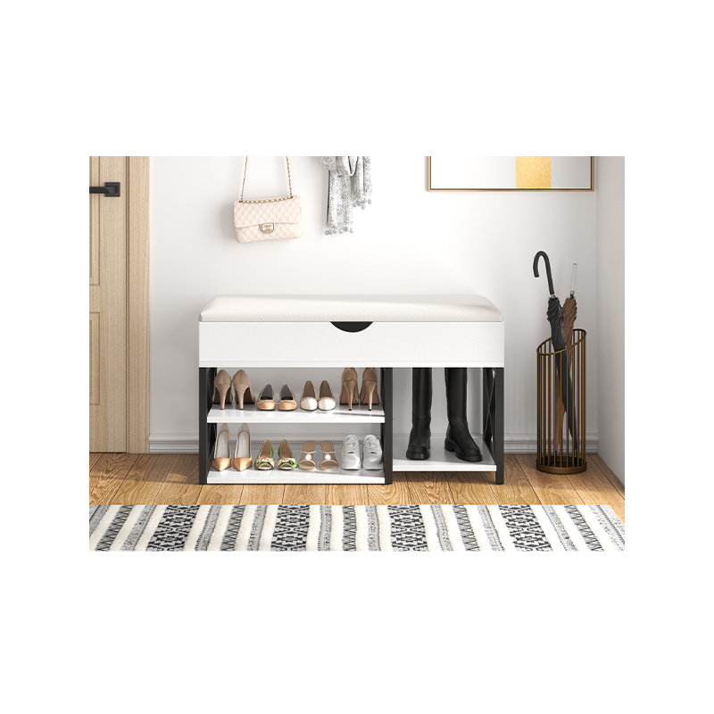 Banc à chaussures avec rangement, Noir / blanc