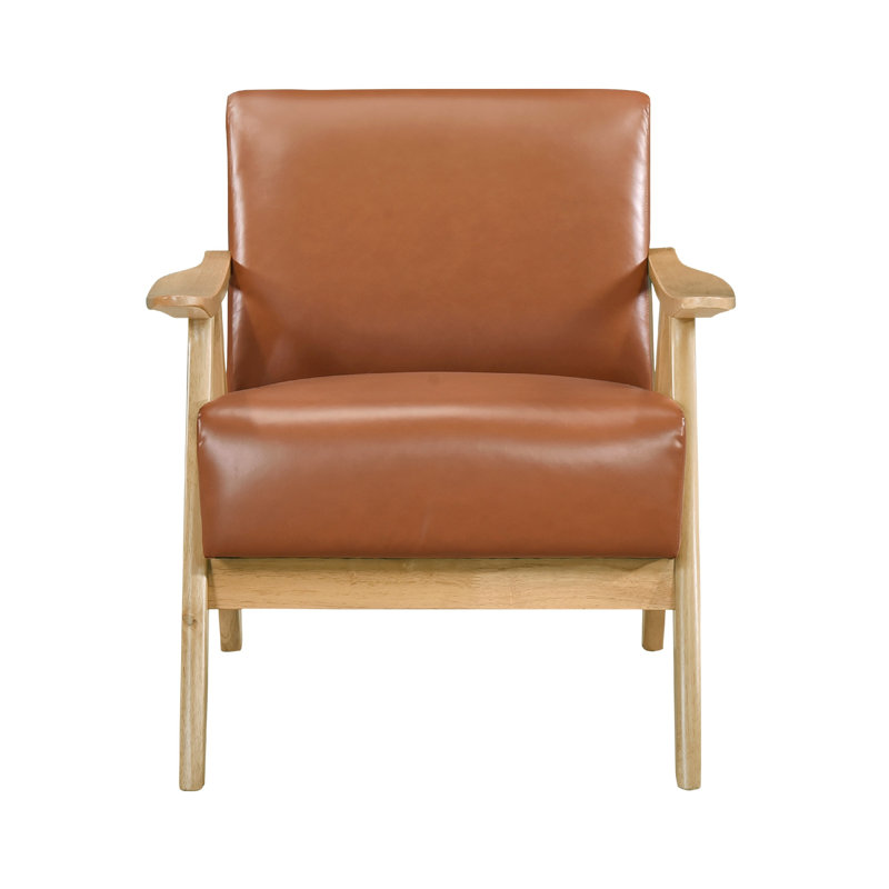 Fauteuil club Indy, similicuir, bois massif brun naturel