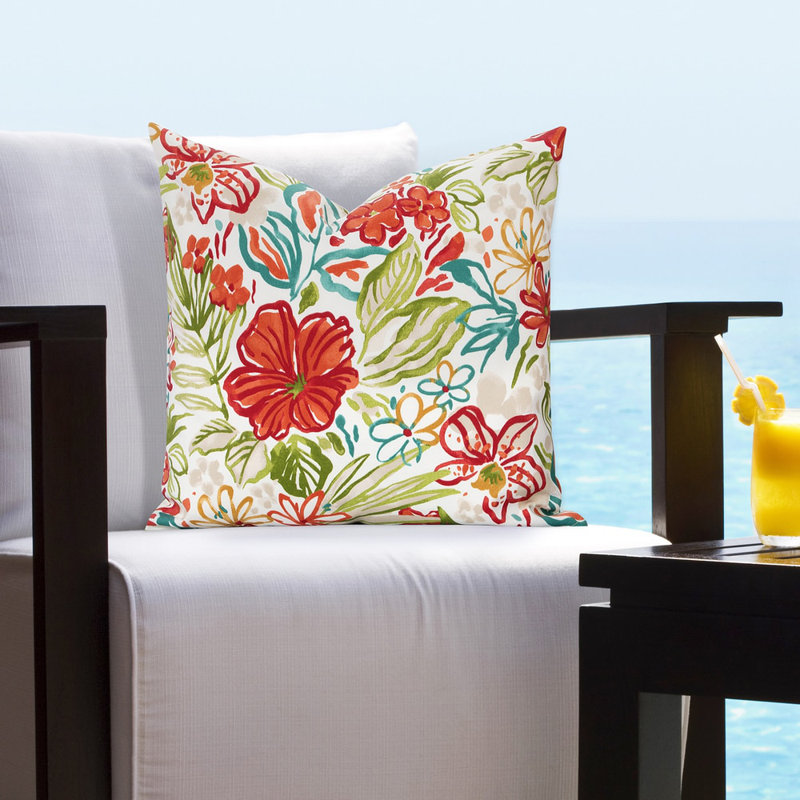  Outdoor Square Pillow Cover & Insert, 26" H x 26" W x 6" D, Pink/Green/Blue