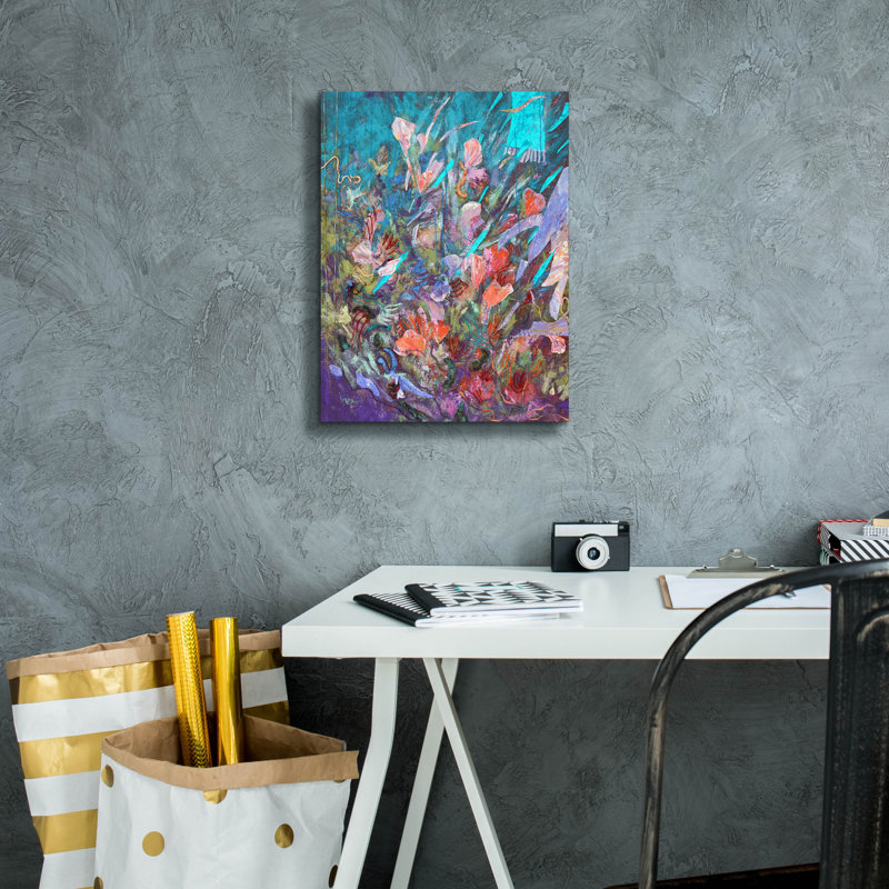 Toile épique «Blue Floral Efflorescence» par Dorothy Fagan, 12 po x 16 po