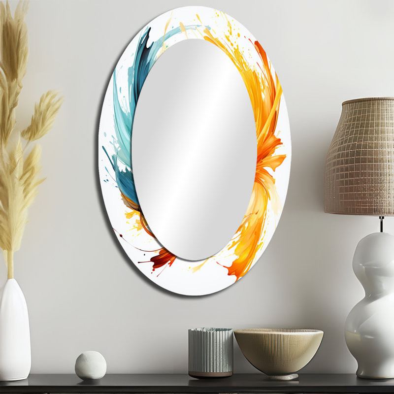 Mariage tourbillonnant d'ambre électrique et de bleu - miroir mural ovale moderne, 36 po x 24 po