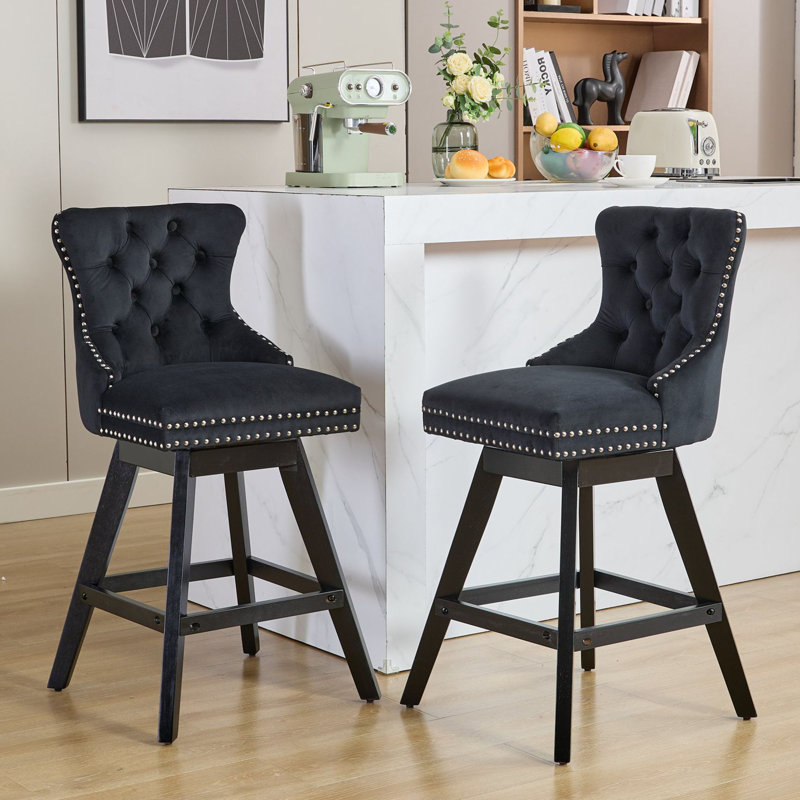 Swivel Velvet Bar Stools Set Of 2，Counter Height Bar Stools With Backs And Wood Legs Home Bar Kitchen Island Pub Restaurant For Home Bar Kitchen Island Pub Restaurant