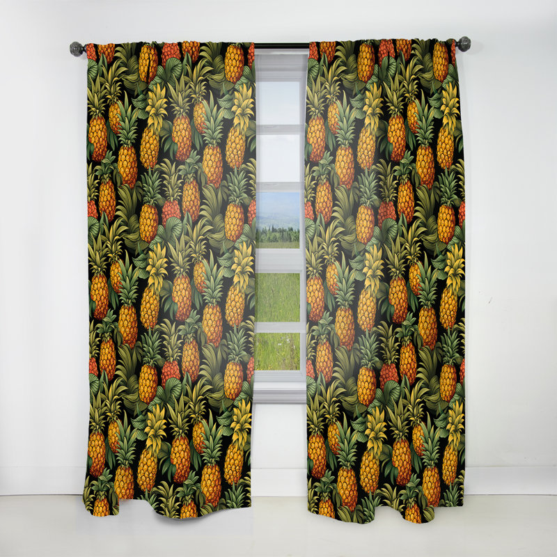 Pineapple Delight - motif tropical IV - Rideau floral - Rideau floral obscurcissant - 1 panneau, L 52 po x L 63 po