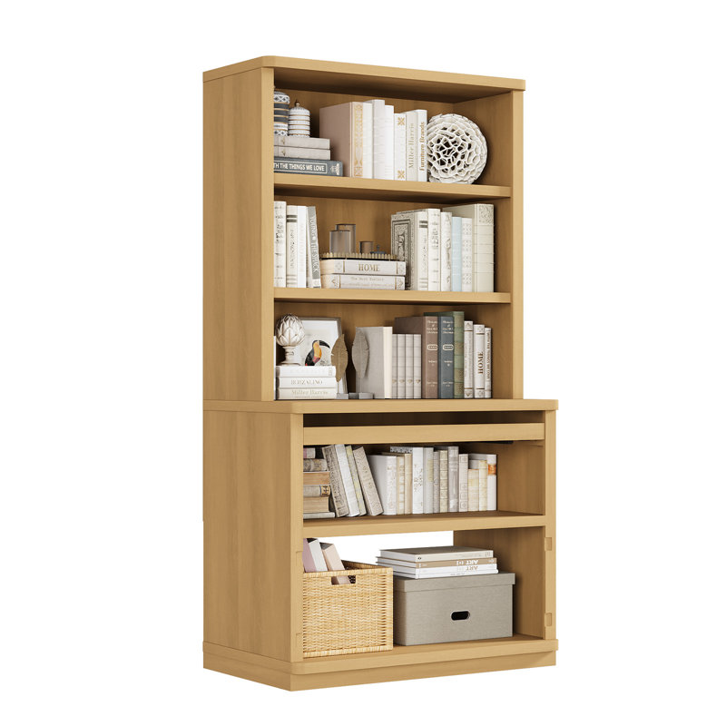 Brusnice 71" H x 37" W Standard Bookcase with 5-Tiers Shelf, Wood Oak