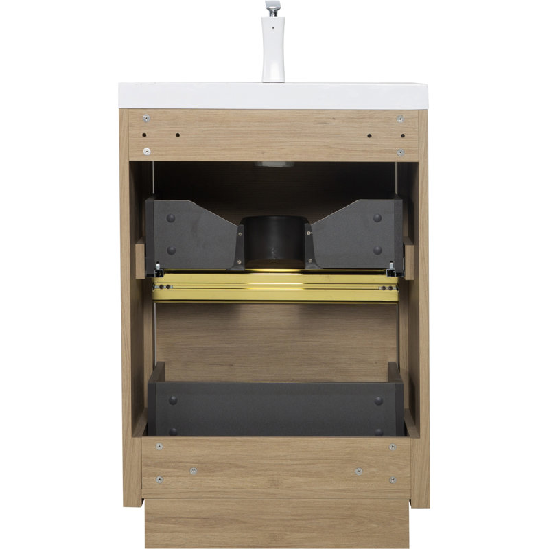 Meuble-lavabo autoportant de 24 po avec lavabo, comptoir en résine de pierre et tiroirs à fermeture en douceur pour un rangement élégant