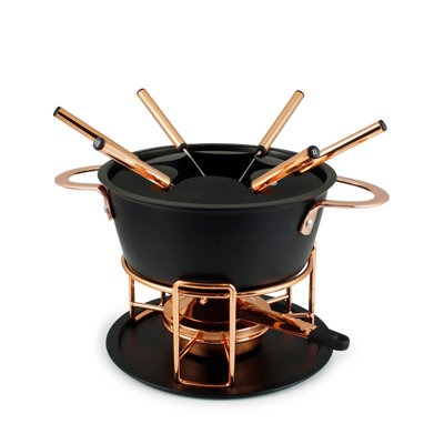 Swissmar Realp 11 Piece Cast Aluminum Fondue Set, Black W/Copper