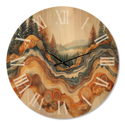 Horloge scénique - Vue de diapositive en bois d'un paysage forestier en automne I, imprimé sur bois