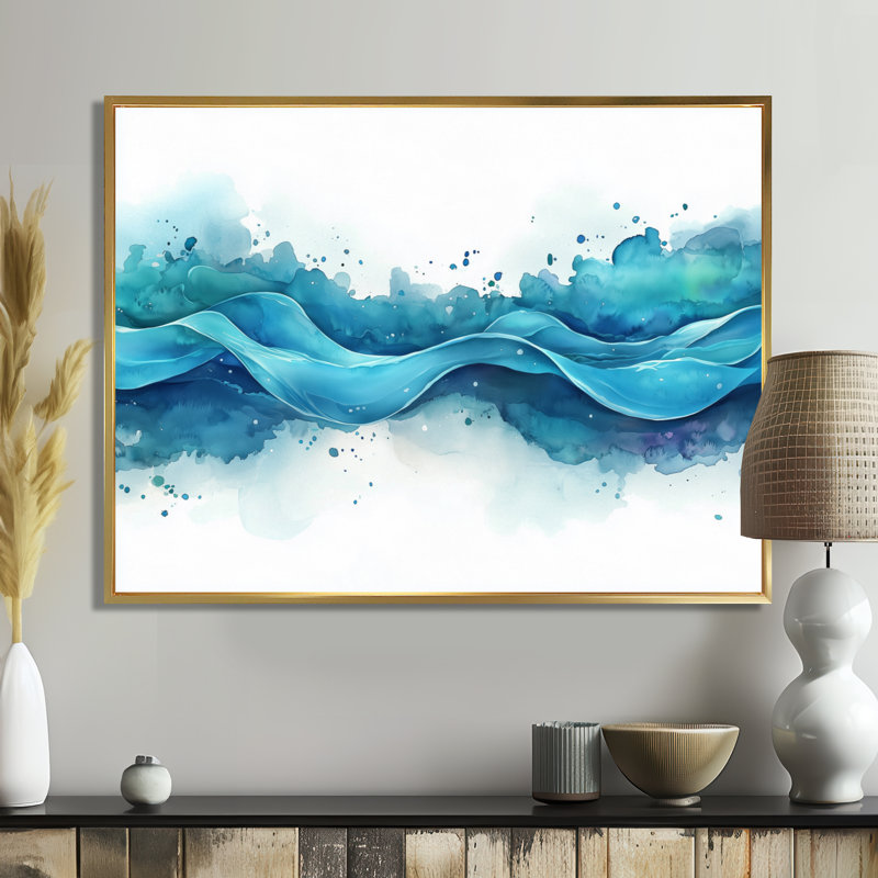 «Caistance Coastal Parallel Streams Waves II», art abstrait au trait, paysage, art mural, H 30 po x l 40 po, Cadre flottant