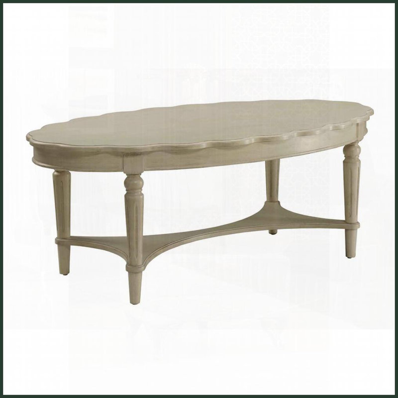 Table basse de style français antique blanc avec tablette inférieure - Plateau en bois aggloméré durable Rangement peu encombrant