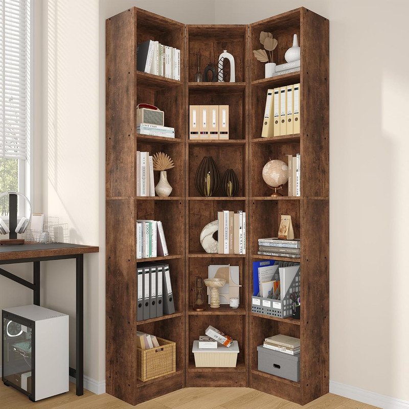 Bibliothèque d'angle à 6 niveaux avec 18 cubes, tablette de rangement ouverte 3-en-1 pour le bureau de la chambre à coucher, unité de présentation polyvalente