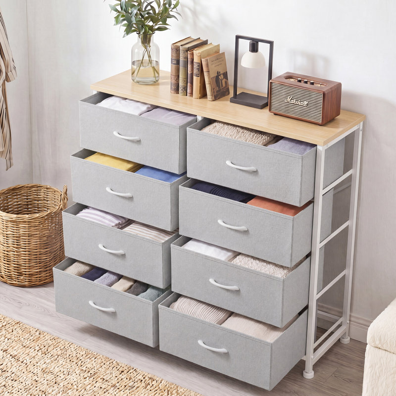 Commode de chambre à coucher avec commode haute 8 tiroirs, Gris clair