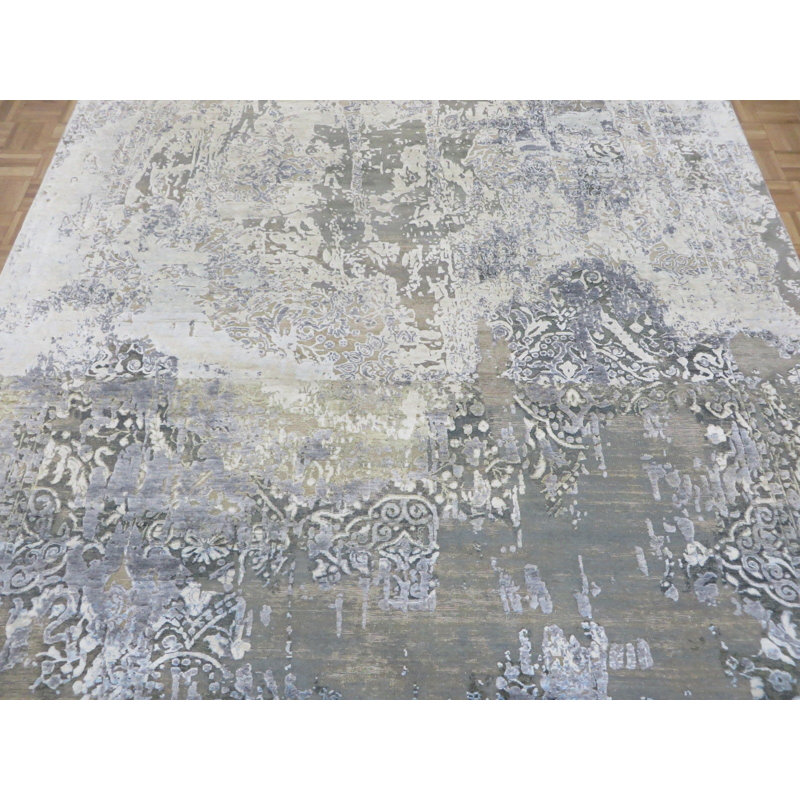 Tapis à main one-of-kind noué la vert/ivoire/bleu ciel 8 pi 1 po x 10 pi 3 po zone rectangulaire Draven