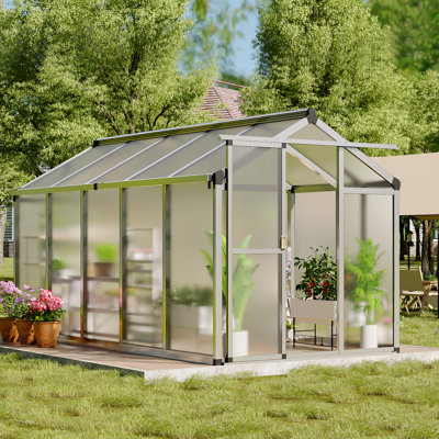 Serre en polycarbonate résistant aux intempéries GarveeHome pour cadre extérieur en aluminium durable, porte verrouillable coulissante, évent de toit réglable