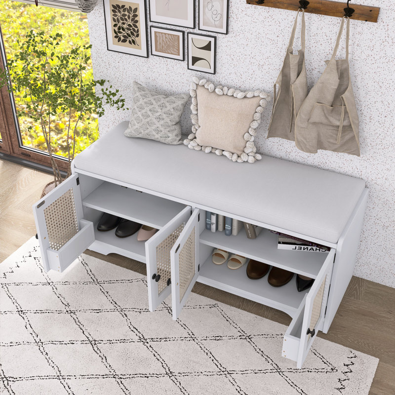 Banc de rangement en bois Rustic, Blanc