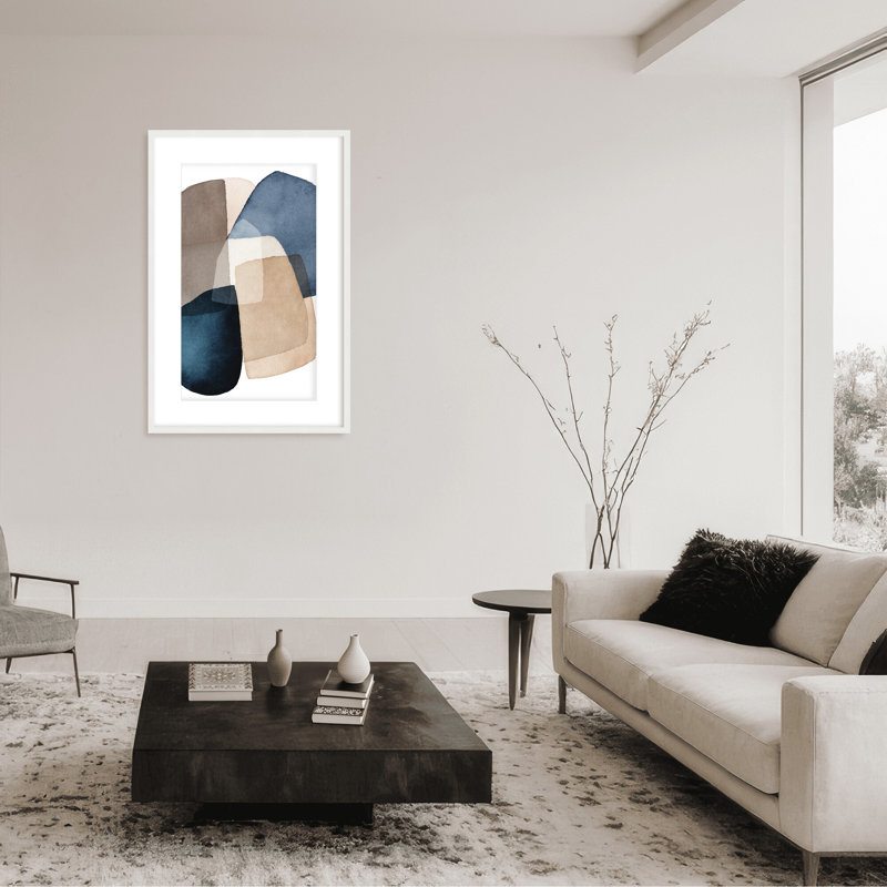 Abstract Blue Brown Blocks by  - Picture Frame Painting on Paper, Framed Canvas, Beige, 48" H x 32" W x 2.375" D