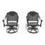 Chaises de patio en aluminium coulé (2 pièces) avec cadres noirs et coussins de couleur aléatoire (2 pièces), structure, housses de siège confortables