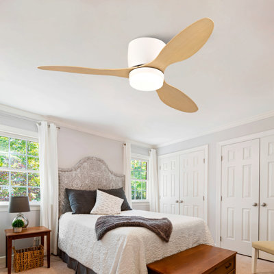 42 Inch Ceiling Fan with Light, Ultra-Slim Flush Mount Ceiling Fan with Remote Control, Quiet DC Motor, 3 ABS Blades, 6-Speed, Reversible, Ideal for Low Ceilings, Indoor/Outdoor Use