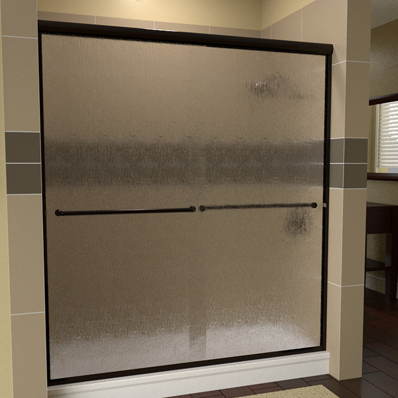 Ese - W x 76.375'' H Bypass Door Semi-Frameless Shower Door with, Anodized Oil Rubbed Bronze, Reversible, Rain