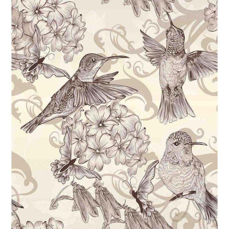 Twin Cream Beige Brown Hummingbird Floral Duvet Cover Set
