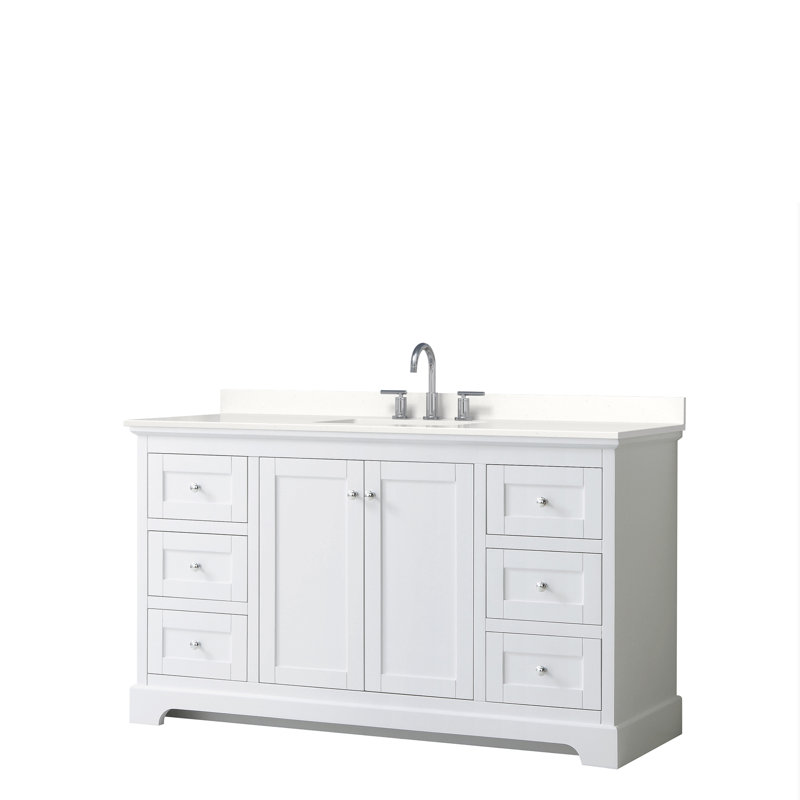 Avery Single Bathroom Vanity with Top, Polished Chrome, White, Giotto Quartz