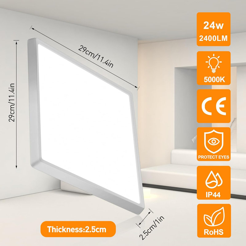 Motion Sensor Ceiling Light, 12 Inch Square Motion Sensor Light Indoor, 24W Wired Flush Mount Ceiling Light 5000K, Motion Activated Light For Hallway Stair Walk-In Closet Porch Laundry