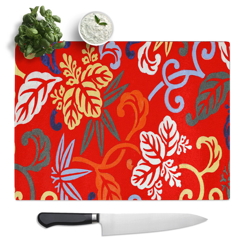 Japanese Floral Pattern  Glass Chopping Board