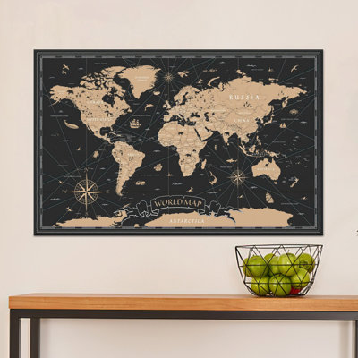 Elegant Modern World Map Printed Canvas Artwork - Flat, Vibrant Design,1P WhiteFramedCanvas