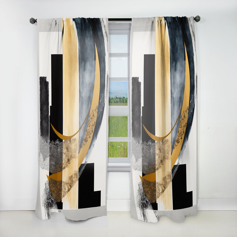 Glam Art Deco Abstract I - Modern Velvet Curtain - Room Darkening - 1 panel, 52" W x 120" L