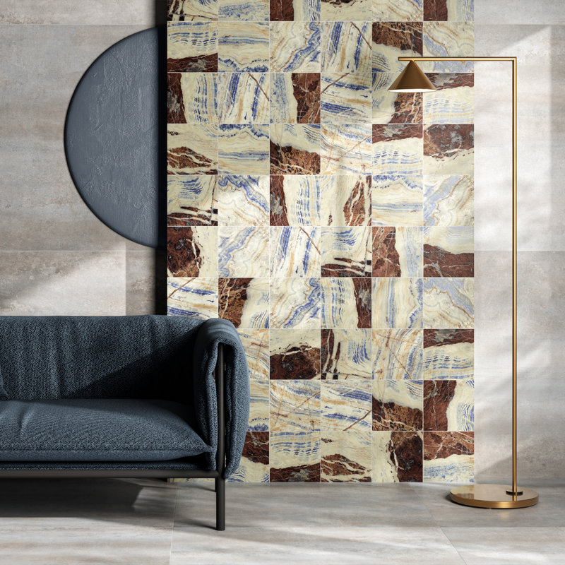 Carrelage mural et de plancher en porcelaine matte 7,87 po x 7,87 po Senzia, Bleu / Brun