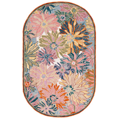 Tapis floral en laine et coton touffeté à la main Elrey