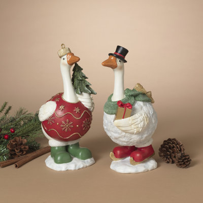 Figurines d'oies de Noël en résine, 28 cm de hauteur - 2 modèles assortis