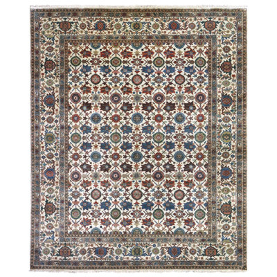 Tapis oriental rectangulaire en laine fabriqué à la main beige / gris