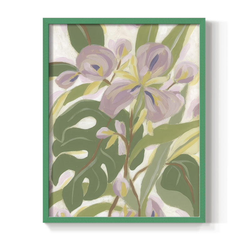 Orchidée tropicale brossée I, reproduction encadrée - bois massif, H 21 po x l 17 po, Vert