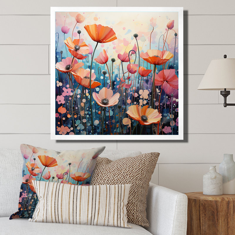 «Abstract Wildflowers Pointillism Art I», reproduction d'art sur toile, H 24 po x l 24 po x P 1 po, Cadre photo noir