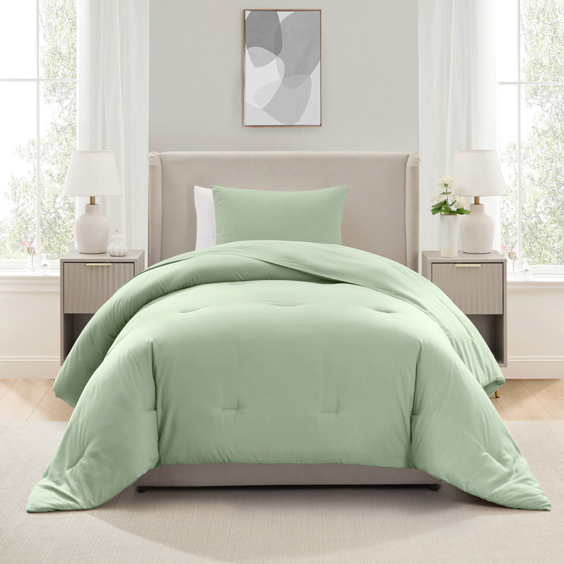  soft microfiber 2 piece comforter set with pillow sham, Sage Green, Twin Comforter + 1 Standard Sham