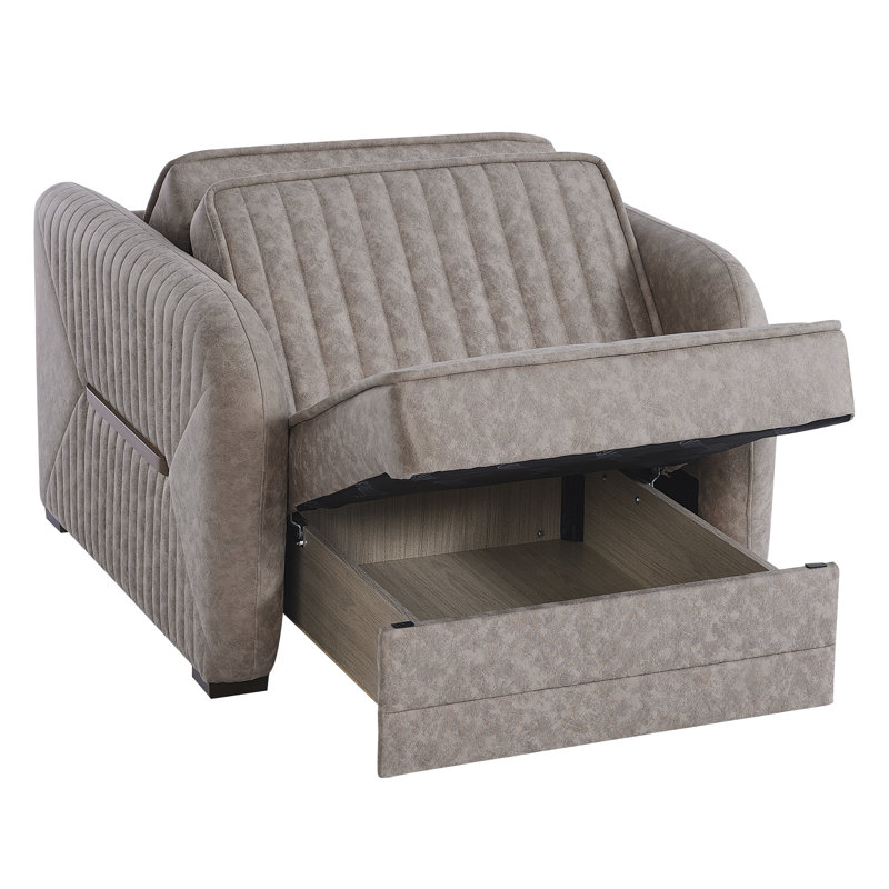 Annali Fabric Upholstered Convertible 3-in-1 Sleeper Arm Chair With Storage, Beige Microfiber/Microsuede