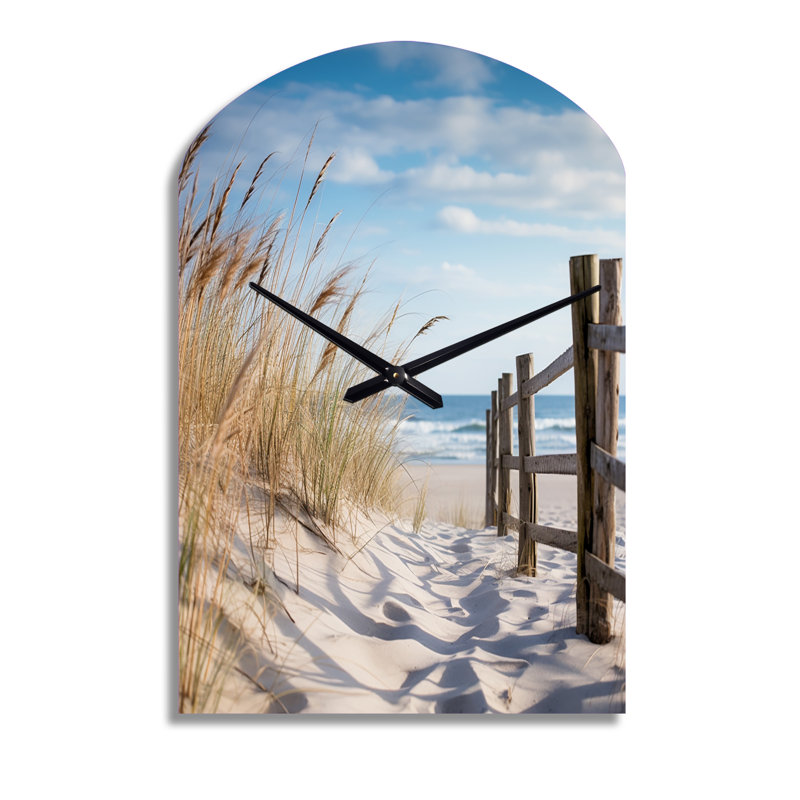Tranquility Path To Dune Beach III - horloge murale asymétrique en métal sable plage, Grand