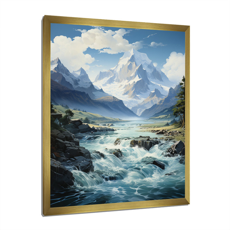 Glacier Glacial Symphony I - Reproduction d'art mural paysage et nature, Cadre photo doré, H 40 po x l 30 po x P 1,5 po